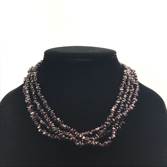 Sterling Silver 4 Strand Garnet Chip Necklace - Picture 1 of 8